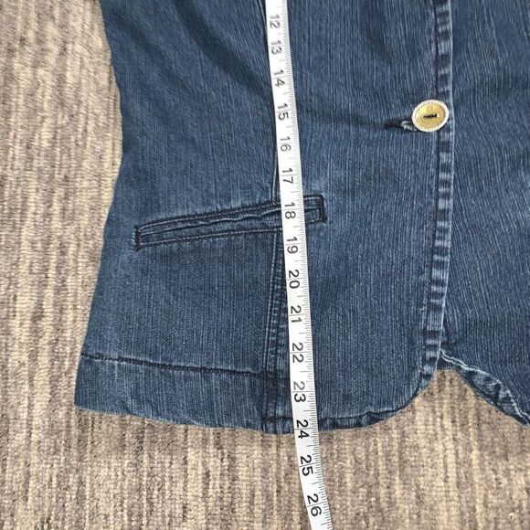 Cato Womens Medium One Button Front Denim‎ Jean Jacket Blue Dark Wash Stretch - Picture 5 of 6